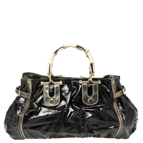 Gucci Black Coated Canvas and Leather Dialux Pop Bamboo Satchel - Picture 1 of 4